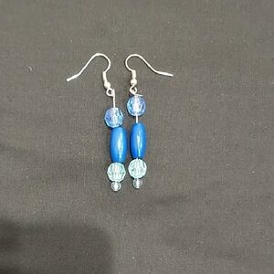 Blue Bead Drop Earrings with Silver Toned Hooks - Lightweight Fashion Jewelry